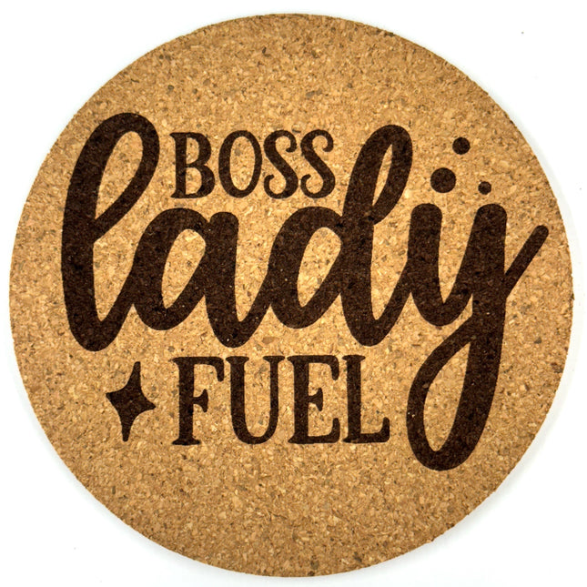 Boss Lady Fuel Round Cork Coaster | Funny Wine Gift for Her