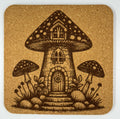 Mushroom Tower Fairy House Cork Coaster – Laser Engraved Woodland Fairy Art