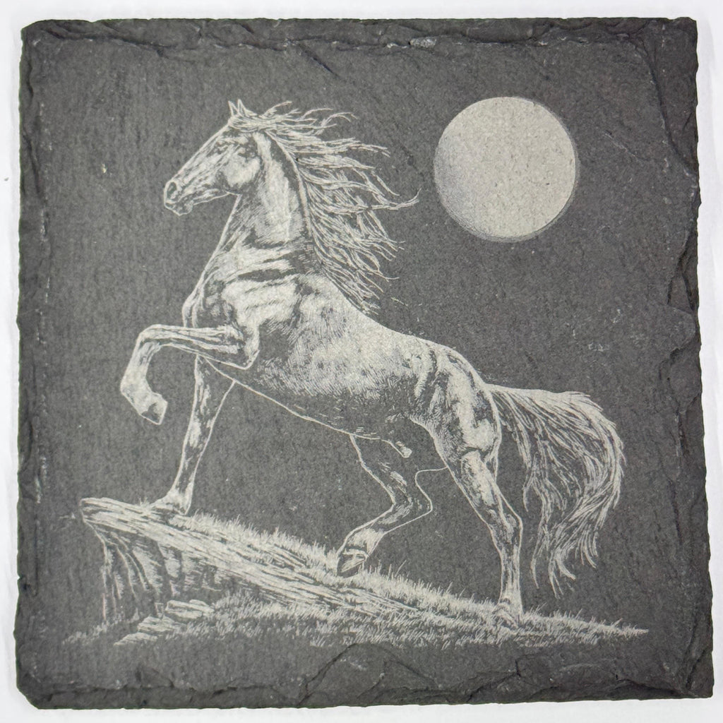 Rearing Stallion Slate Coaster – Moonlit Western Art