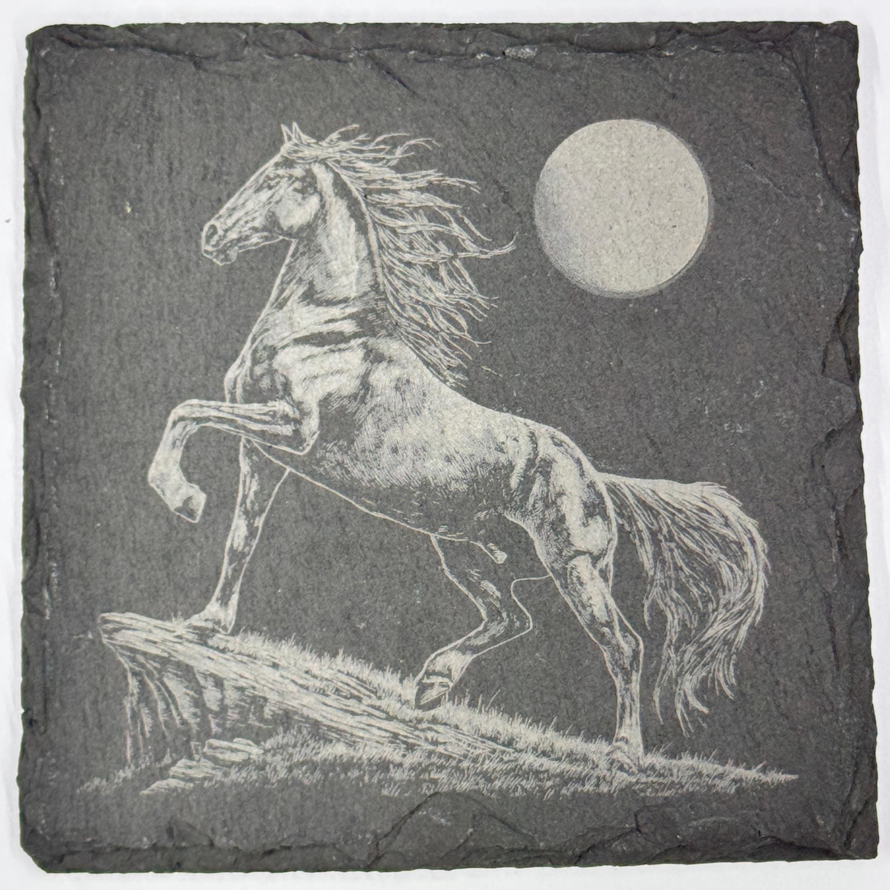 Rearing Stallion Slate Coaster – Moonlit Western Art