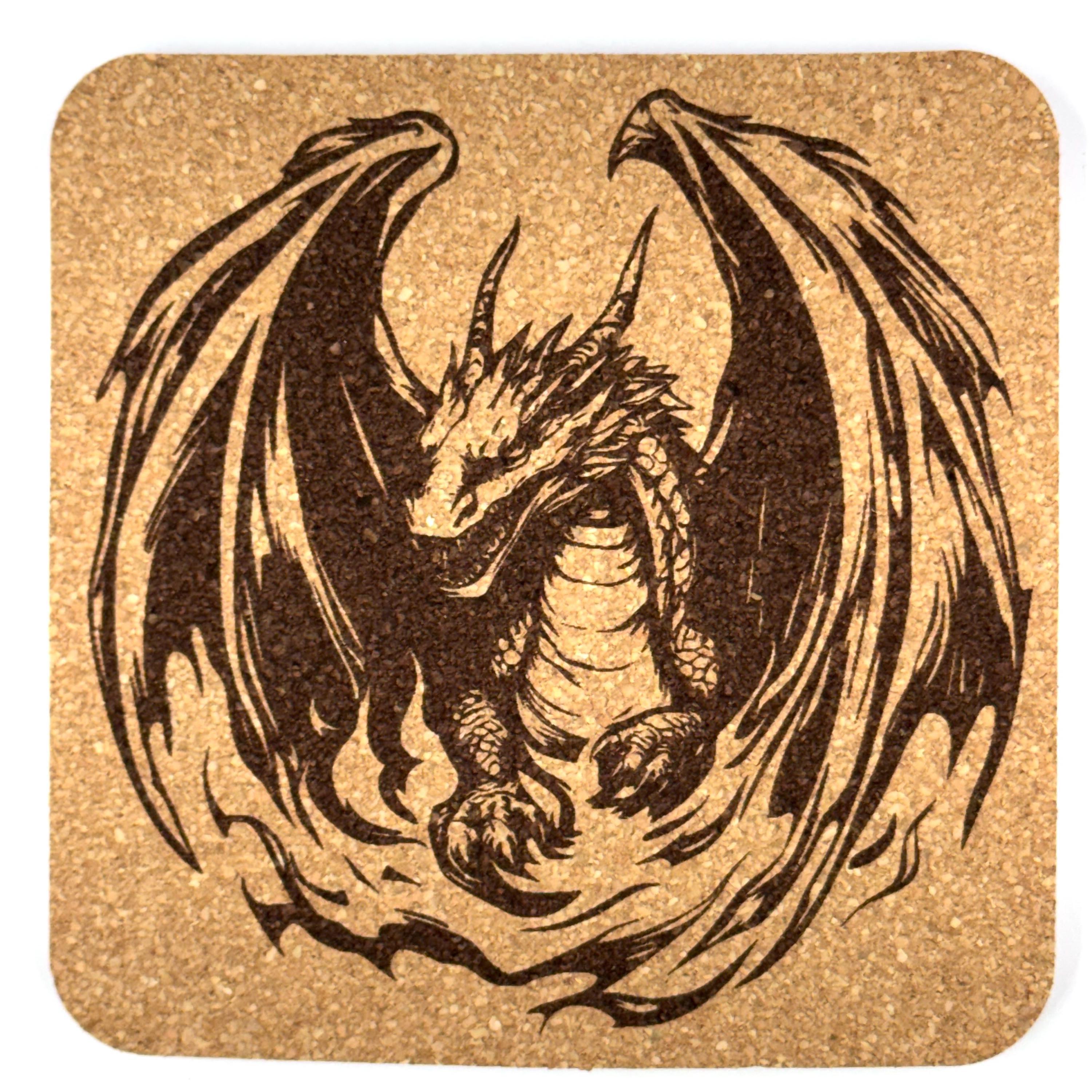 Shadowfire Winged Dragon Square Cork Coaster – Gothic Fantasy
