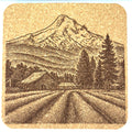 Pacific Northwest Mountain Farm Cork Coaster – Rural Landscape Scene