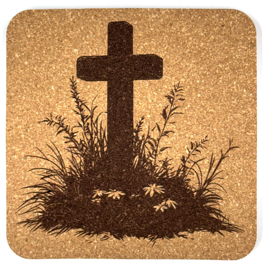 Simple Wild Grass Cross Laser Engraved Cork Coaster