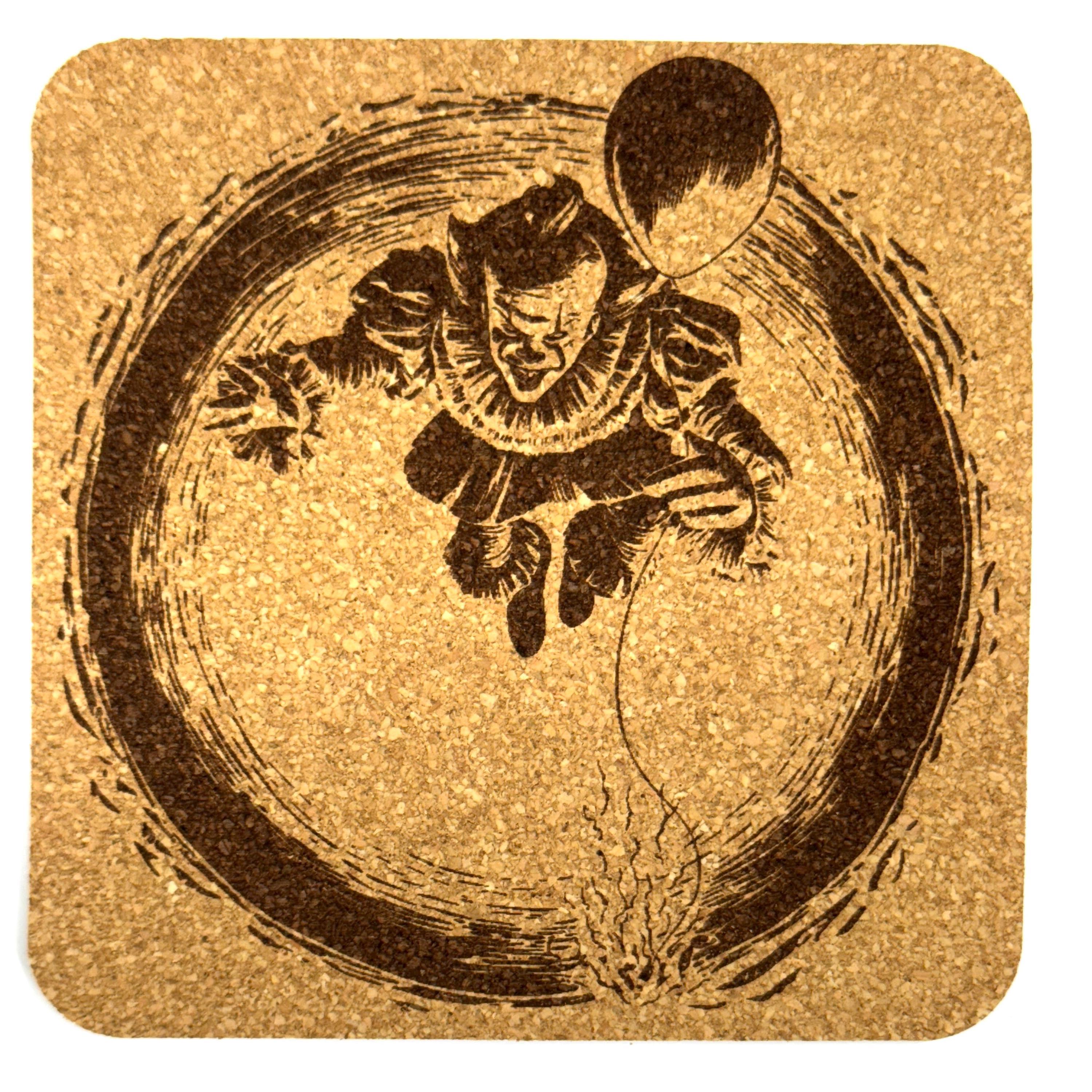 Creepy Clown Horror Movie Inspired Cork Coaster – Spooky Circus Bar Decor