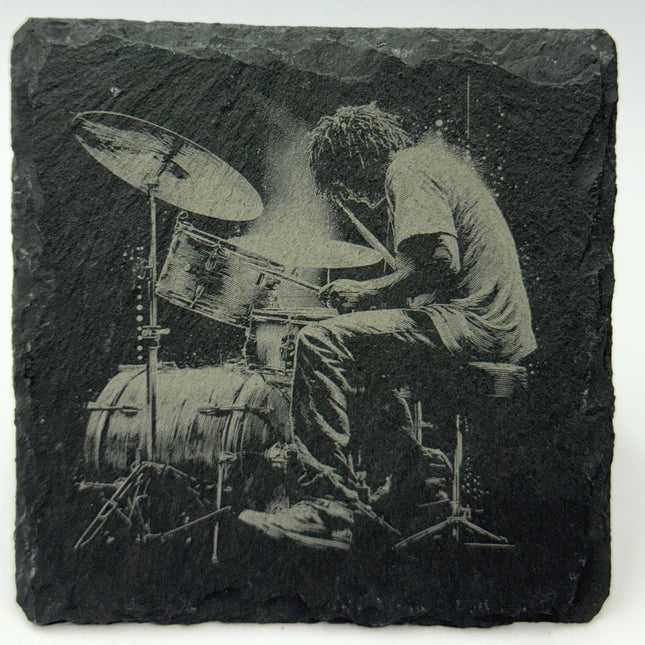Live Drummer in Action – Rock Music Slate Coaster