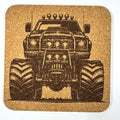 Front and Ready – Classic Lifted Truck Cork Coaster with Bold Stance