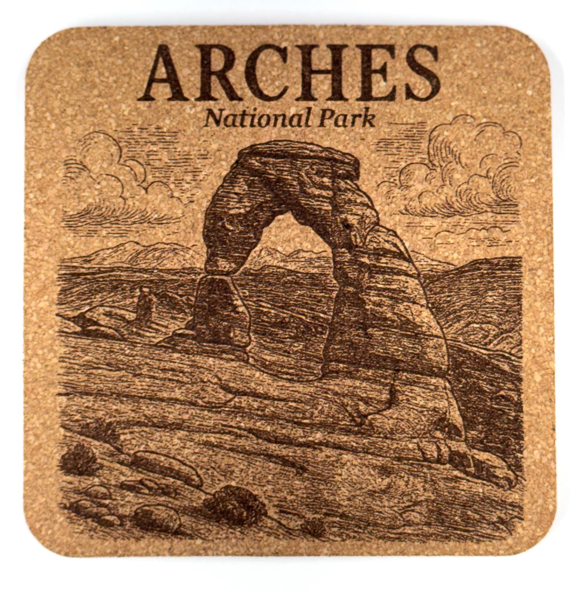Arches National Park Cork Coaster – Utah Desert Arch Landscape Engraved