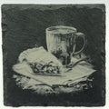 Coffee & Pie Slate Coaster – Cozy Late-Night Treat
