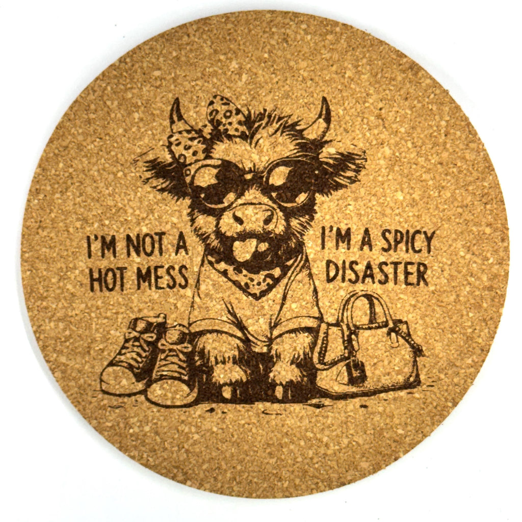 Spicy Disaster Funny Cow Humor Sarcastic Cork Coaster Gift