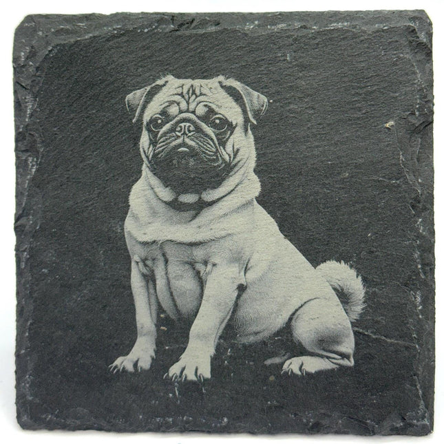 Pug Dog Slate Coaster – Realistic Pet Art in Stone