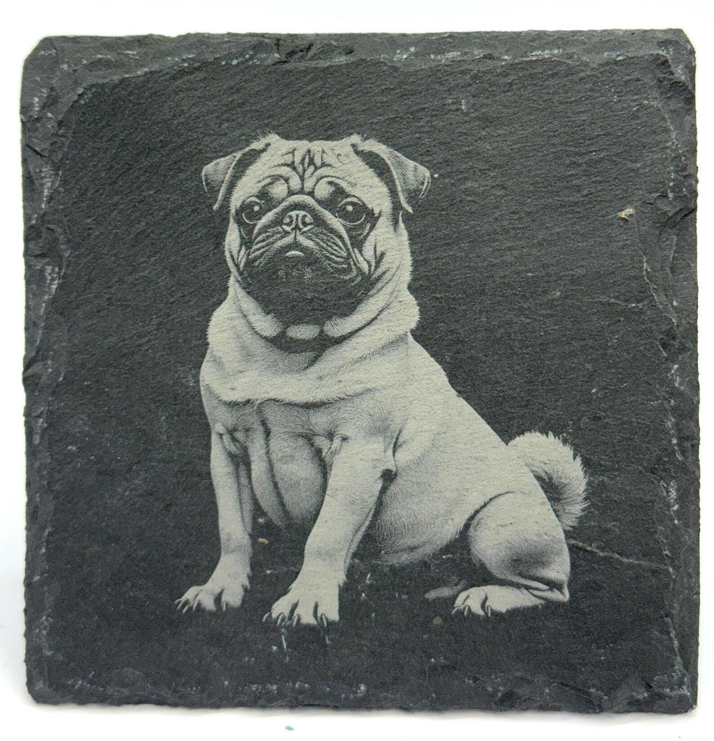 Pug Dog Slate Coaster – Realistic Pet Art in Stone