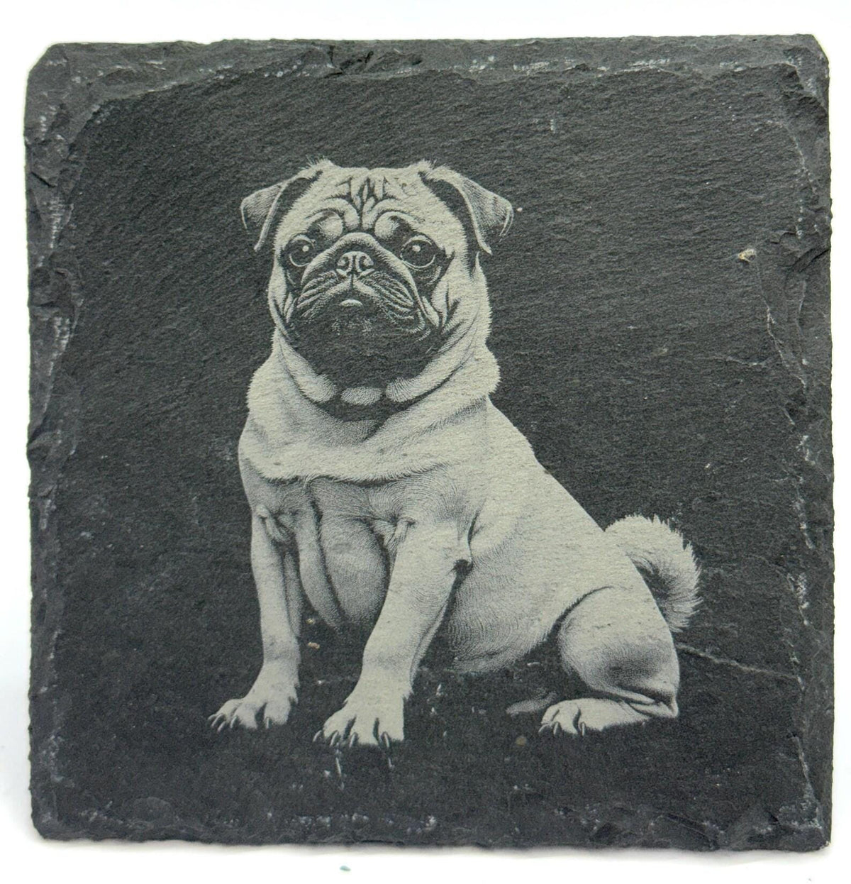 Pug Dog Slate Coaster – Realistic Pet Art in Stone