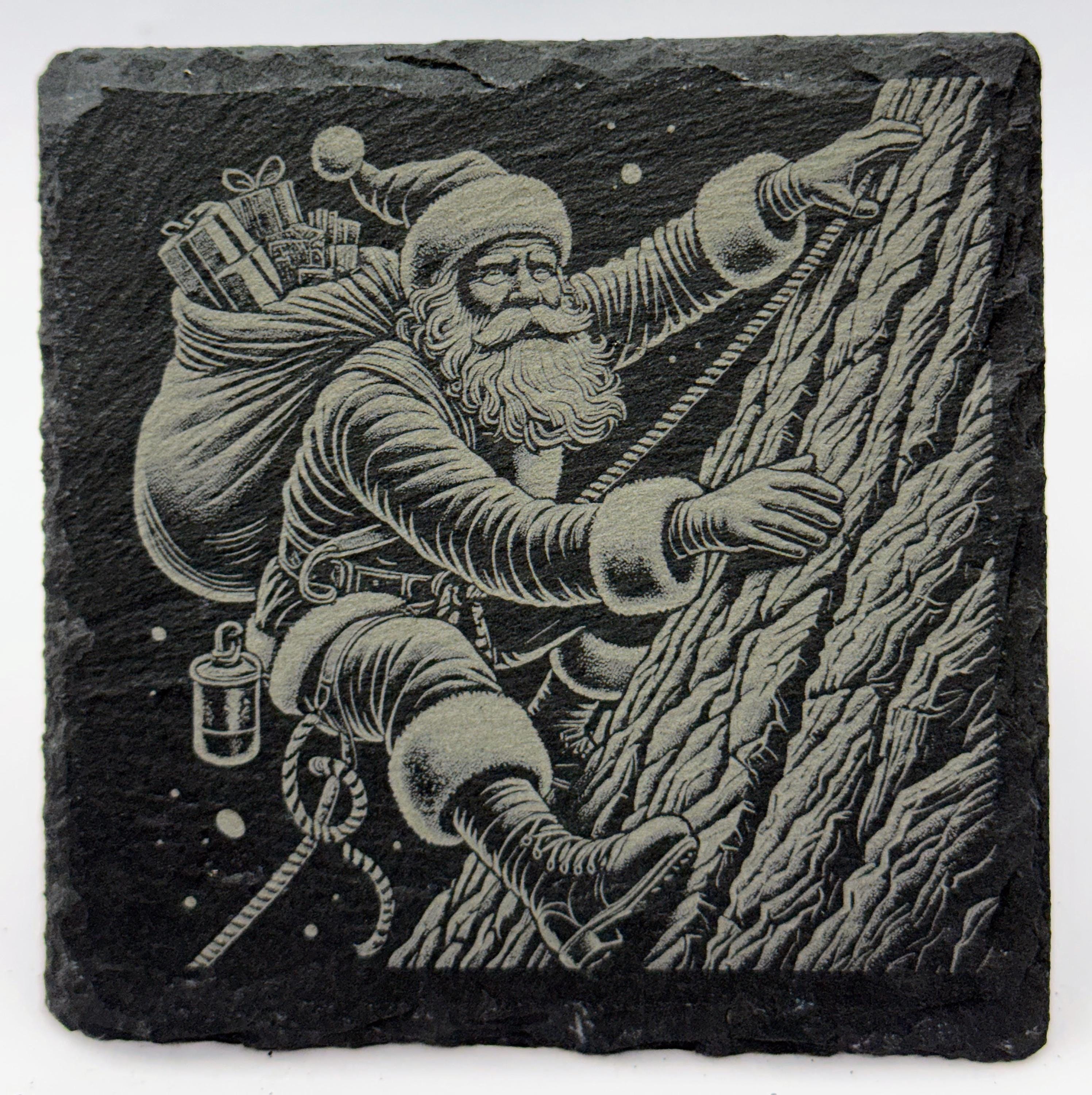 Rock Climbing Santa Slate Coaster – Adventure Santa Holiday Humor