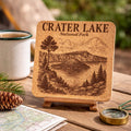 Crater Lake National Park Laser Engraved Cork Coaster – Oregon Volcanic Scene
