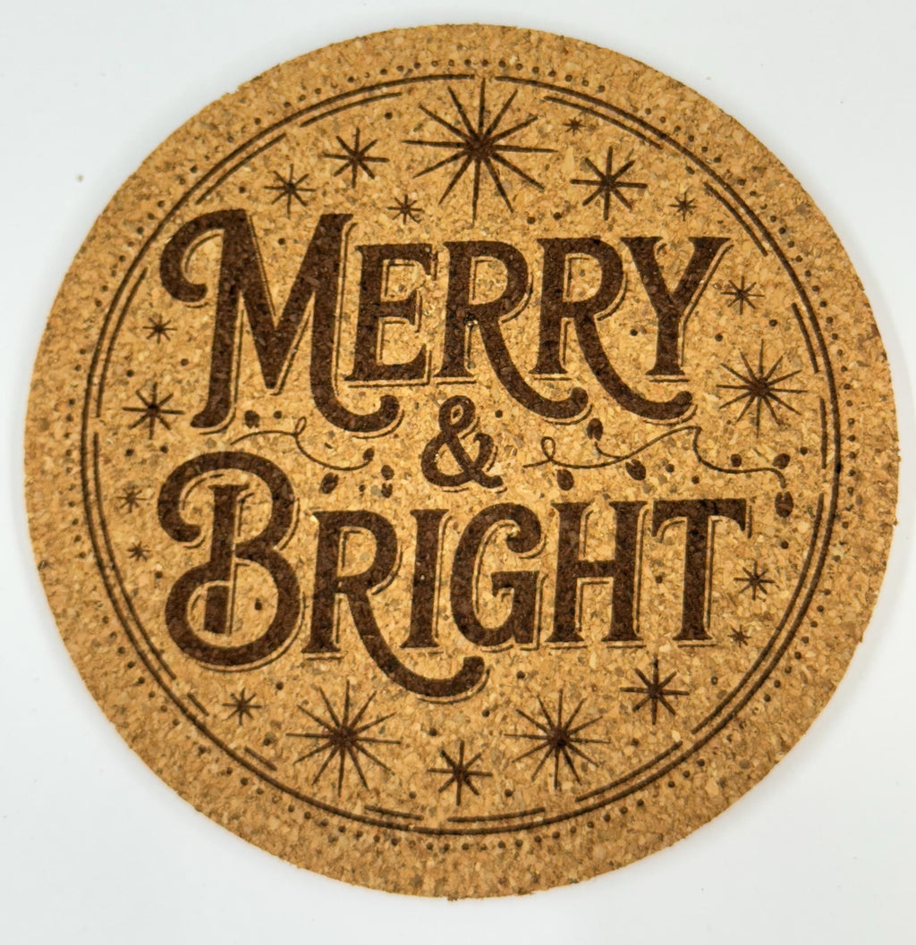 Merry and Bright Cork Coaster – Festive Christmas Decor