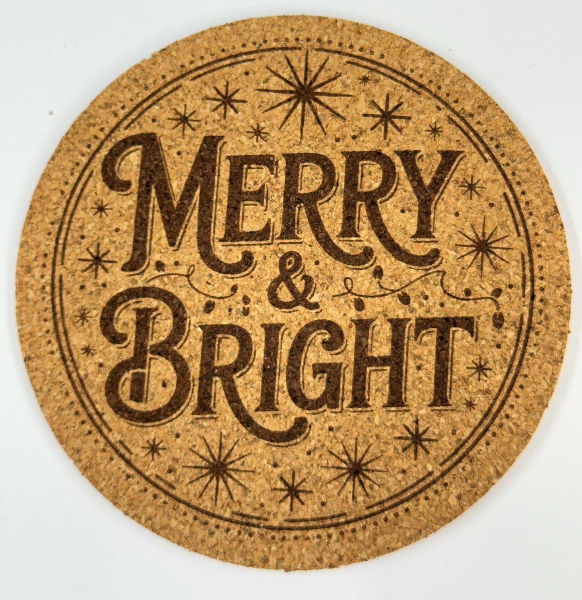 Merry and Bright Cork Coaster – Festive Christmas Decor