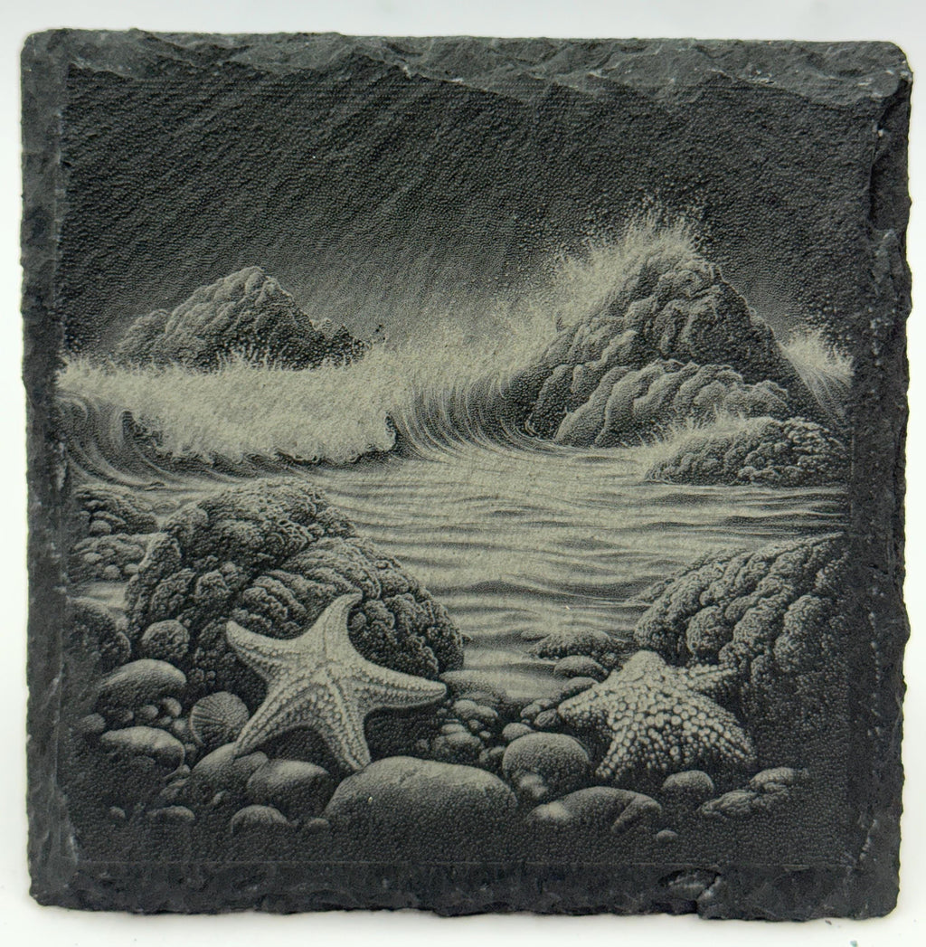 Rocky Shore Starfish Slate Coaster – Coastal Ocean Scene