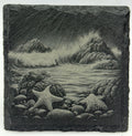 Rocky Shore Starfish Slate Coaster – Coastal Ocean Scene
