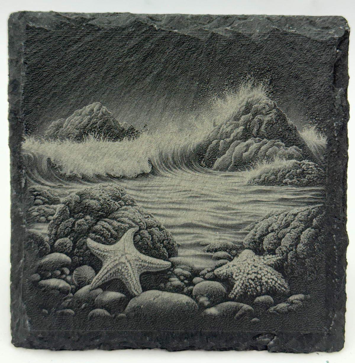 Rocky Shore Starfish Slate Coaster – Coastal Ocean Scene