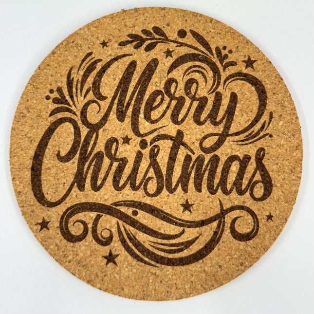 Merry Christmas Cork Coaster – Elegant Holiday Script Design