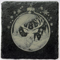 Woodland Deer Christmas Ornament Slate Coaster – Rustic Winter Wildlife