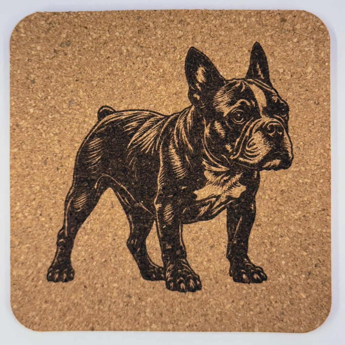 Standing French Bulldog – Engraved Cork Coaster