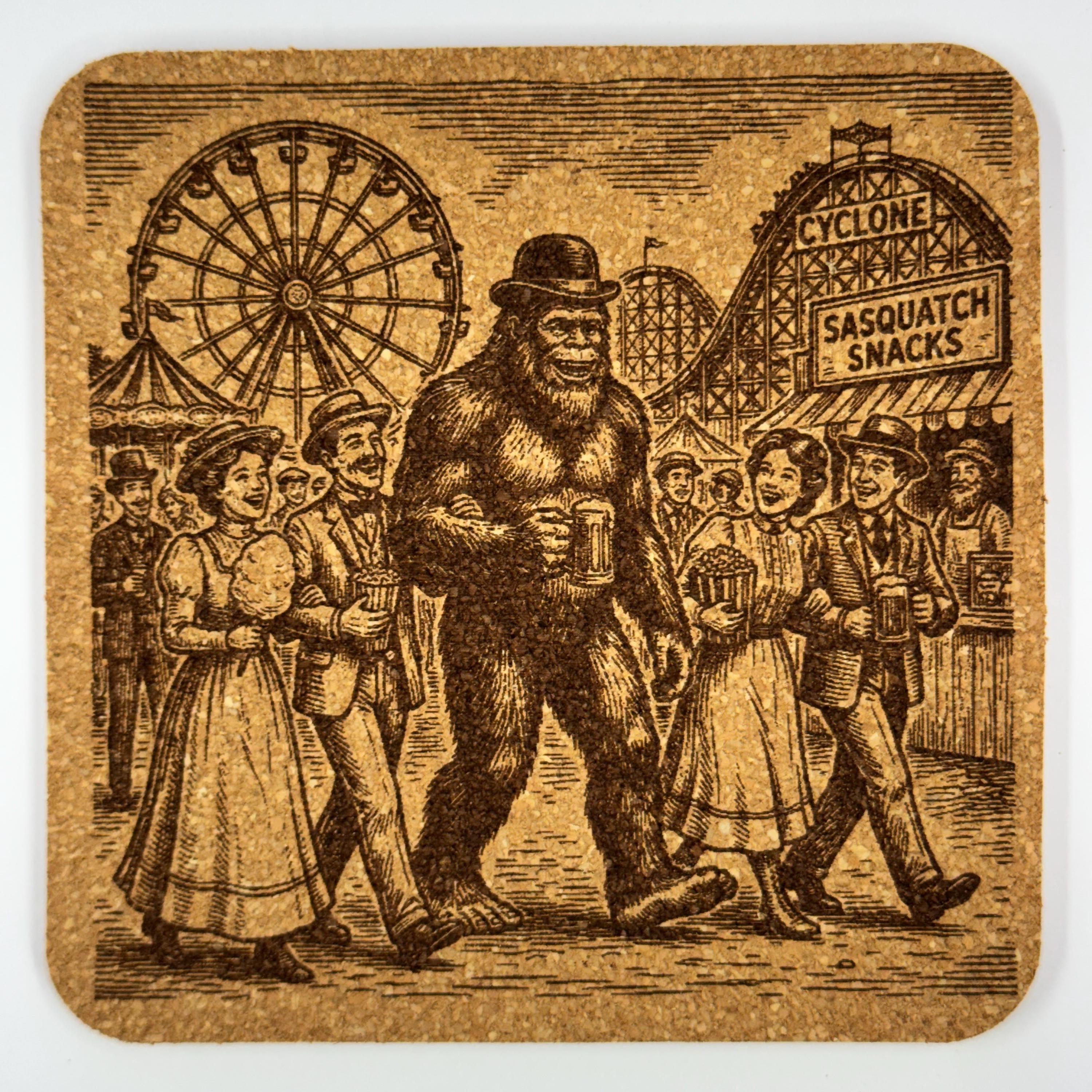 Bigfoot Vintage Fair Cork Coaster – Sasquatch Snacks Scene