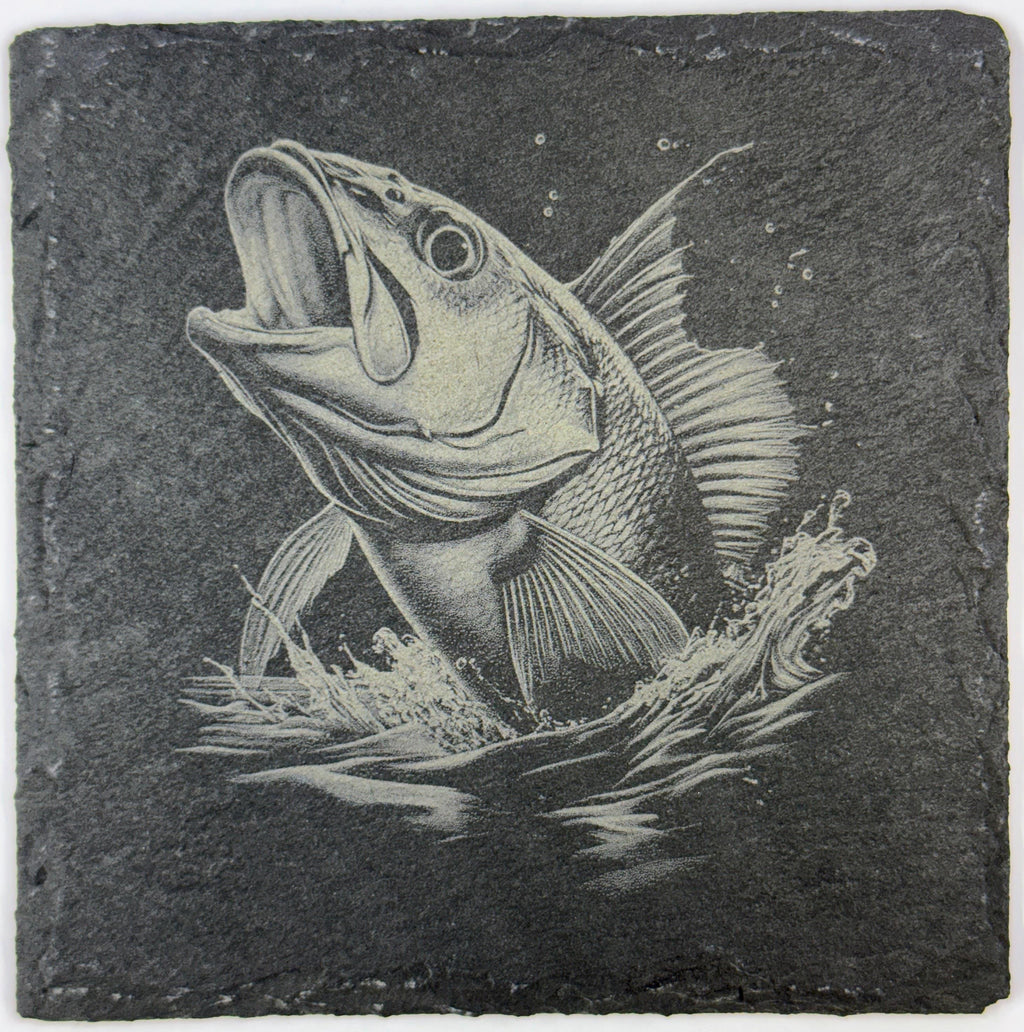 Wild Splash Fish Slate Coaster – Lake Life Engraved Stone