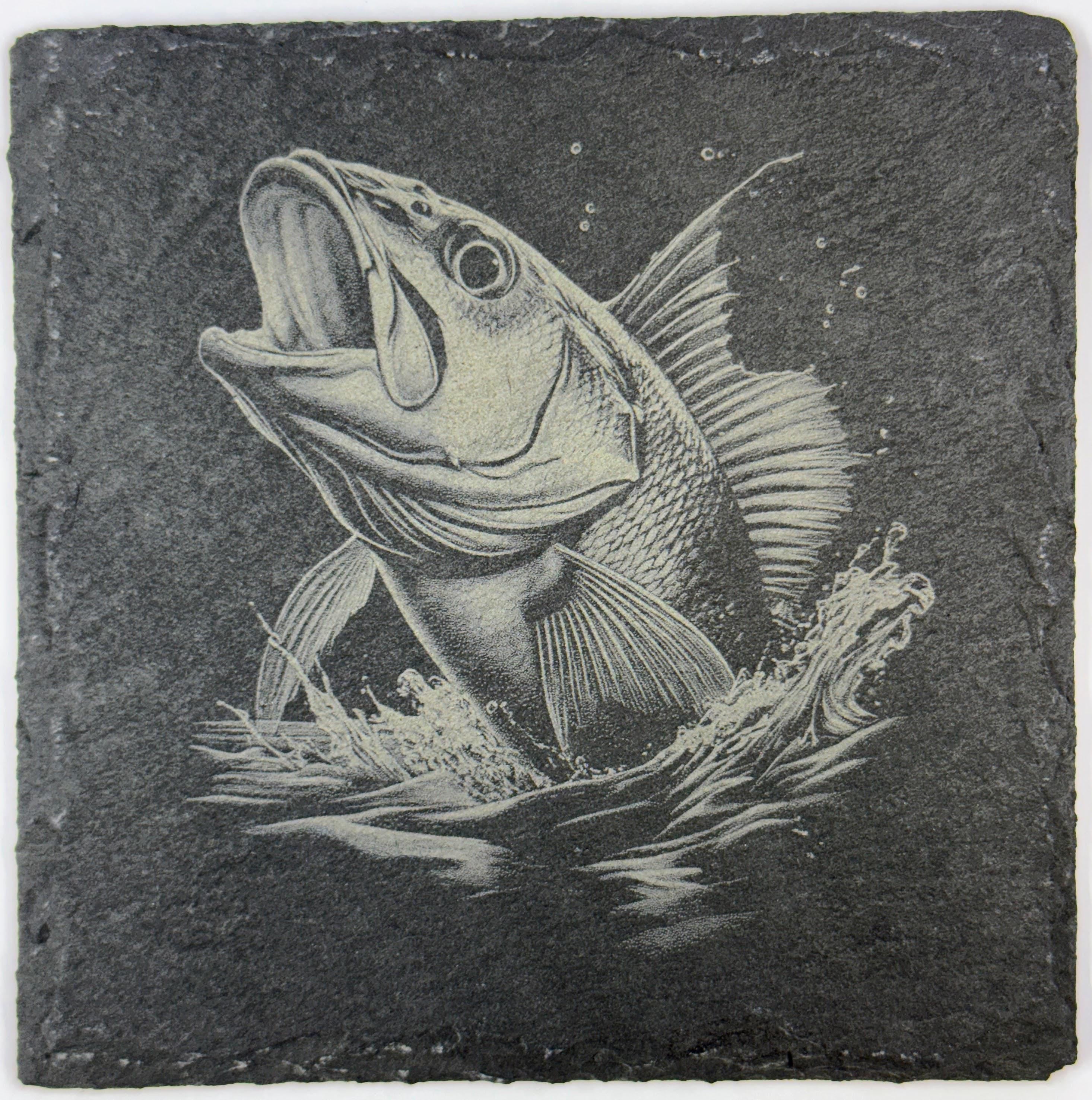 Wild Splash Fish Slate Coaster – Lake Life Engraved Stone
