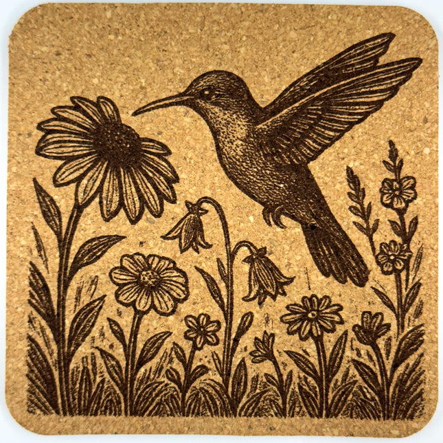 Vintage Hummingbird Illustration Cork Coaster – Floral Nature Art