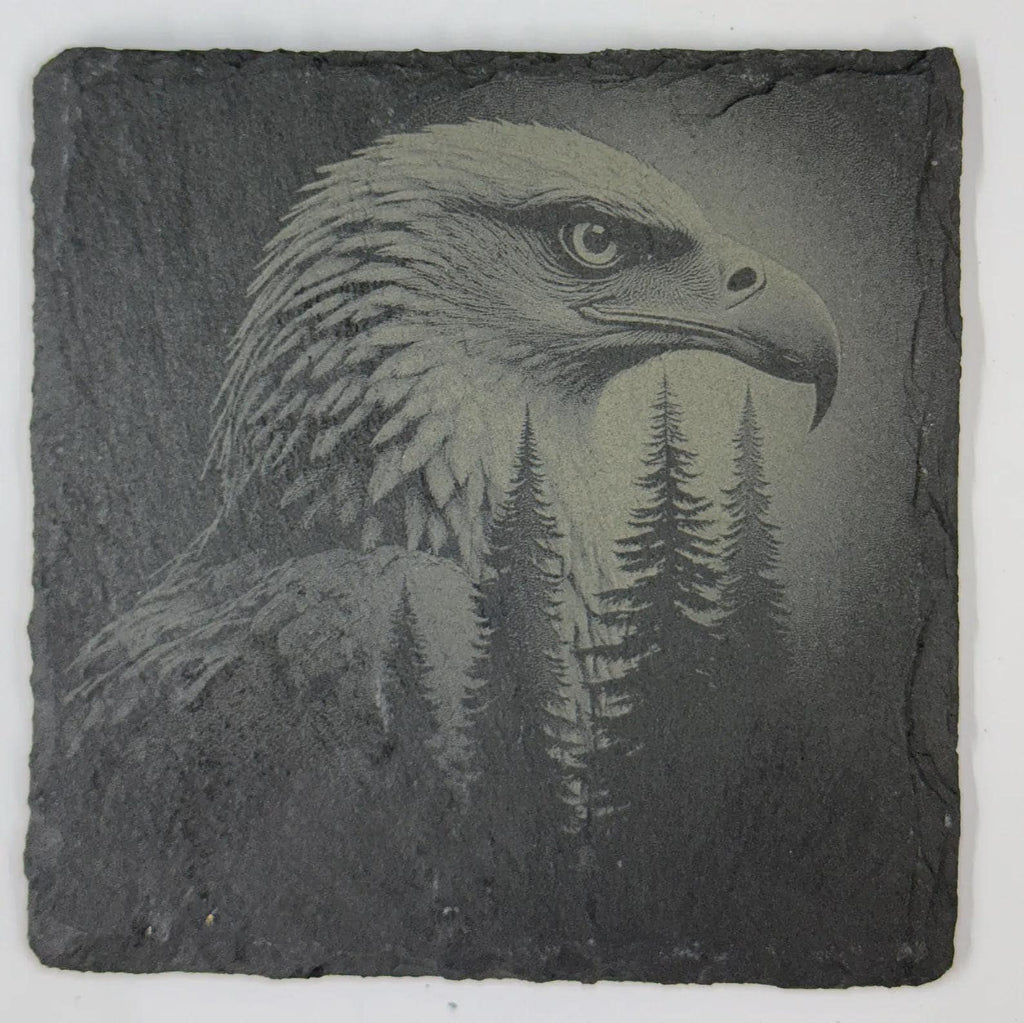 Bald Eagle Forest Portrait Slate Coaster – Dramatic Wildlife Art