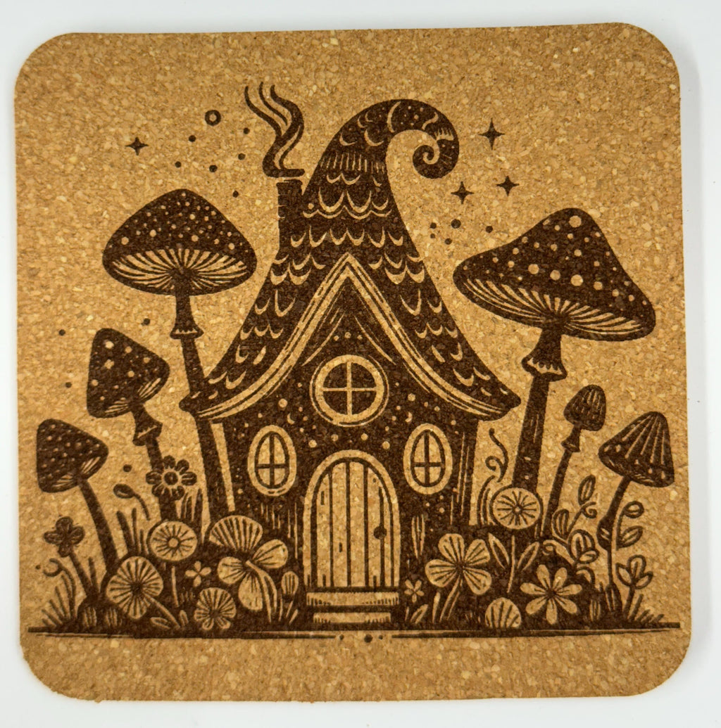 Twin Mushroom Tower Fairy Home – Whimsical Cork Coaster