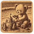 Bear Building Sandcastle – Beach Storybook Cork Coaster