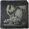 Wine Barrel & Glass with Grapes – Classic Vineyard Slate Coaster