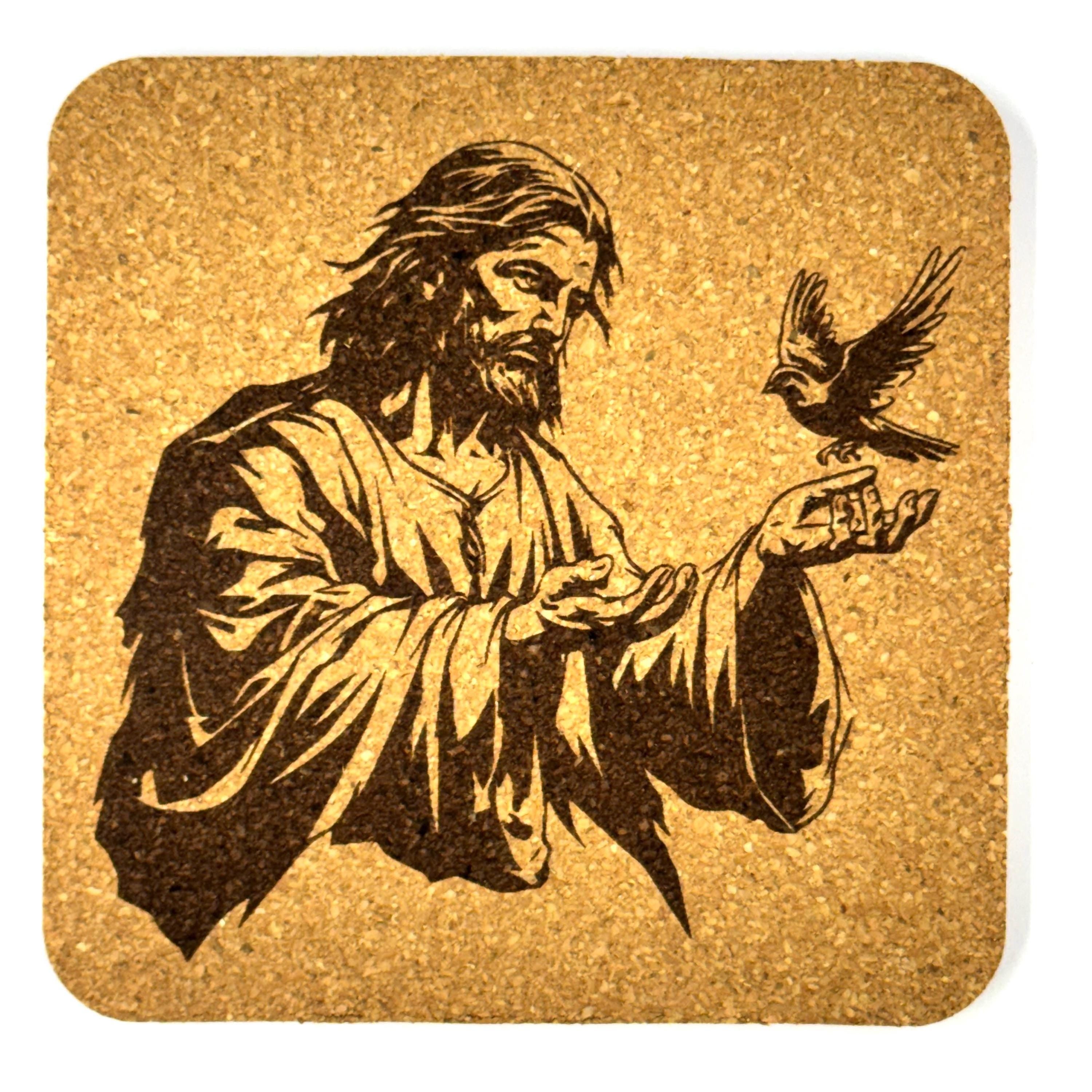 Jesus and Dove Cork Coaster – Christian Faith Artwork