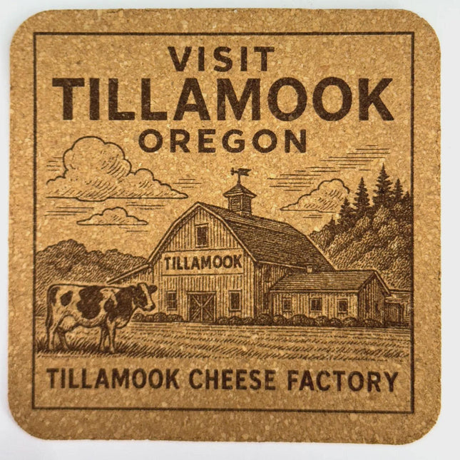 Tillamook Cheese Factory Cork Coaster – Visit Tillamook Oregon Icon