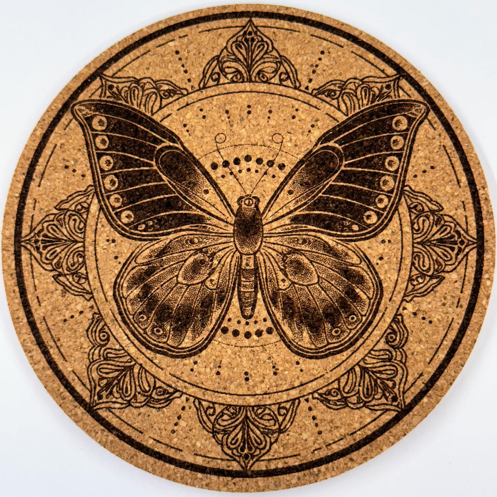 Art Nouveau Butterfly Mandala – Decorative Cork Coaster