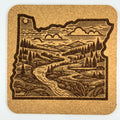 Oregon State Coaster – Engraved Cork Drink Coaster with Scenic PNW Landscape