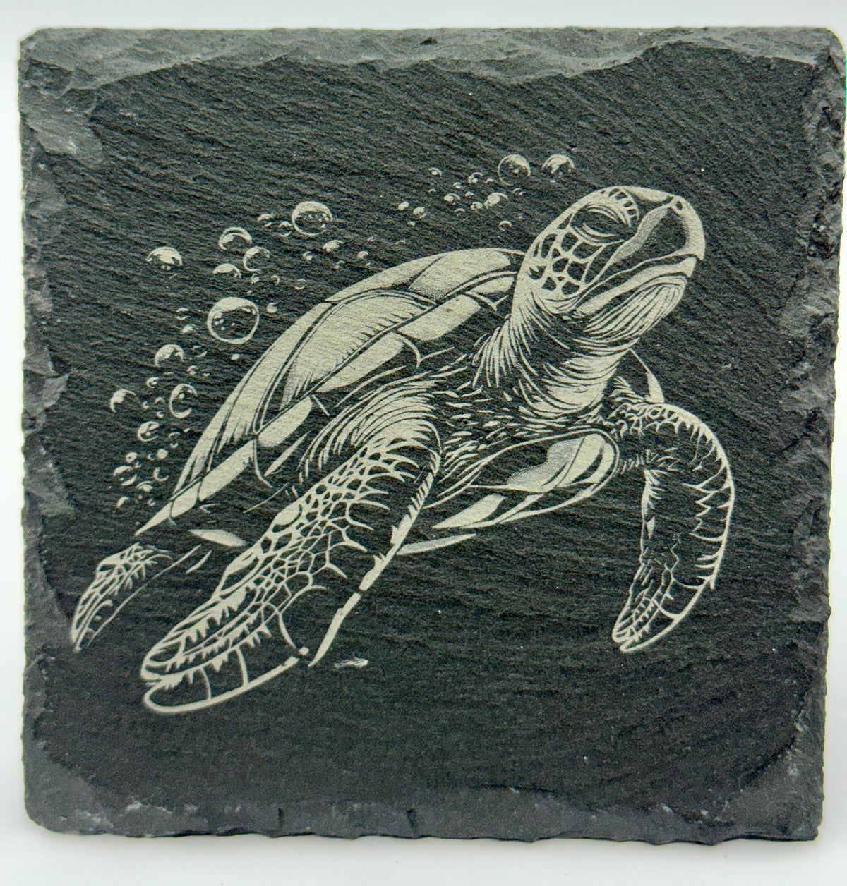 Gliding Sea Turtle Slate Coaster – Serene Ocean Engraved Stone