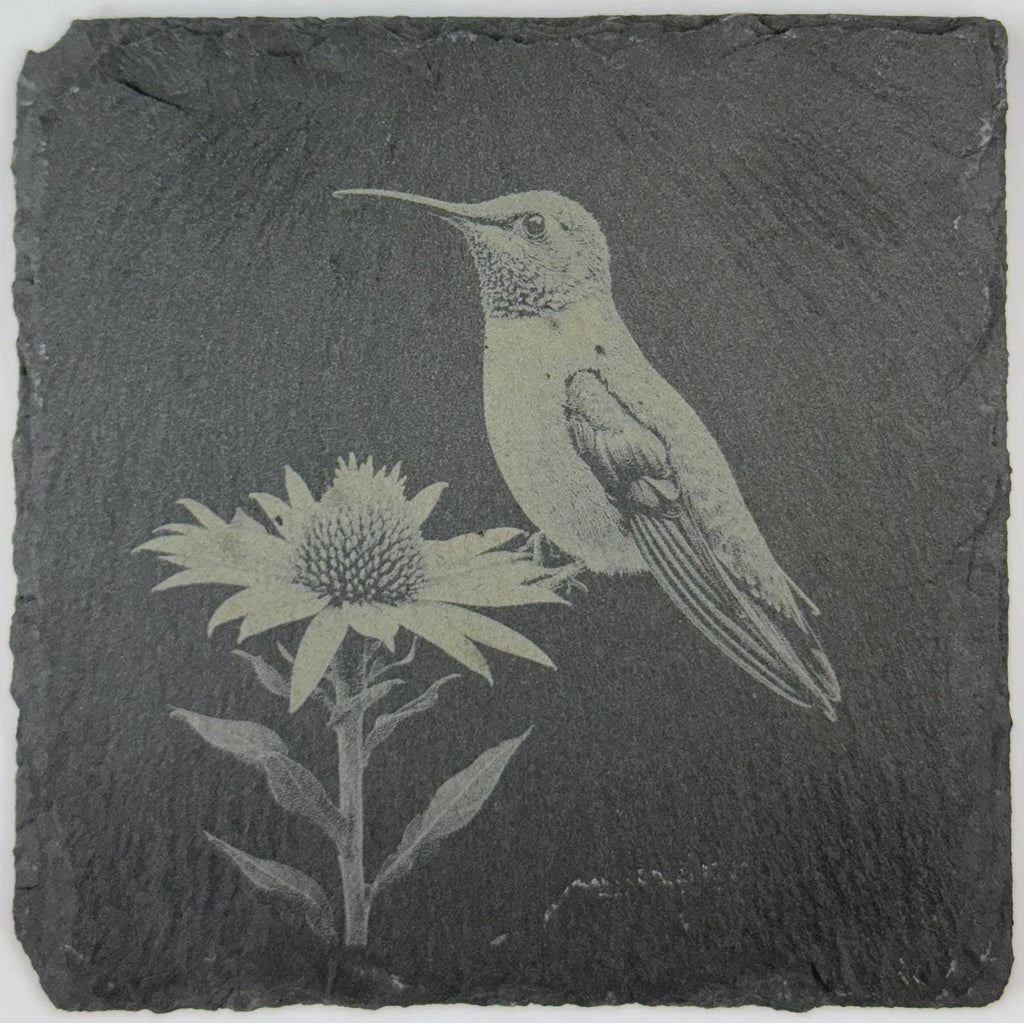 Botanical Hummingbird Illustration – Rustic Slate Coaster