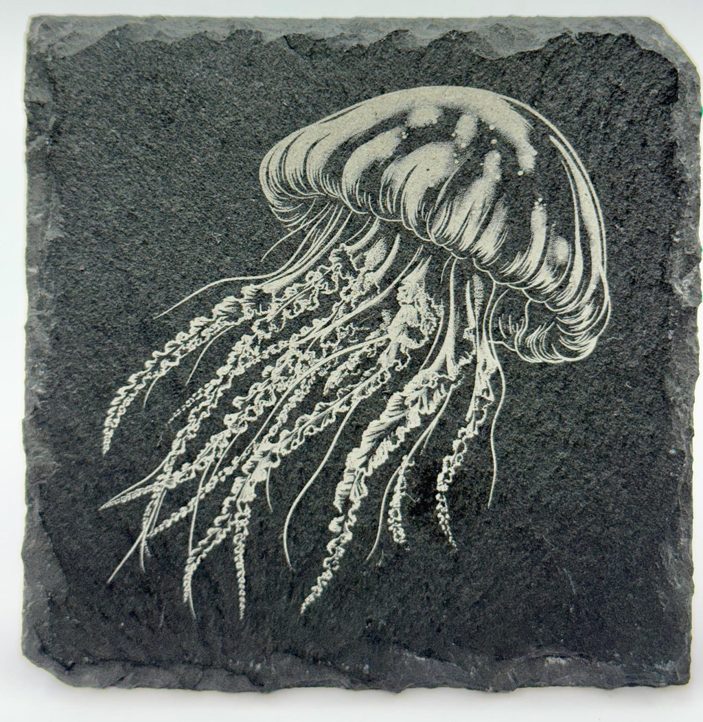 Floating Jellyfish Slate Coaster – Dreamy Ocean Engraved Stone
