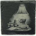 Lamp & Books Slate Coaster – Cozy Evening Reading Scene