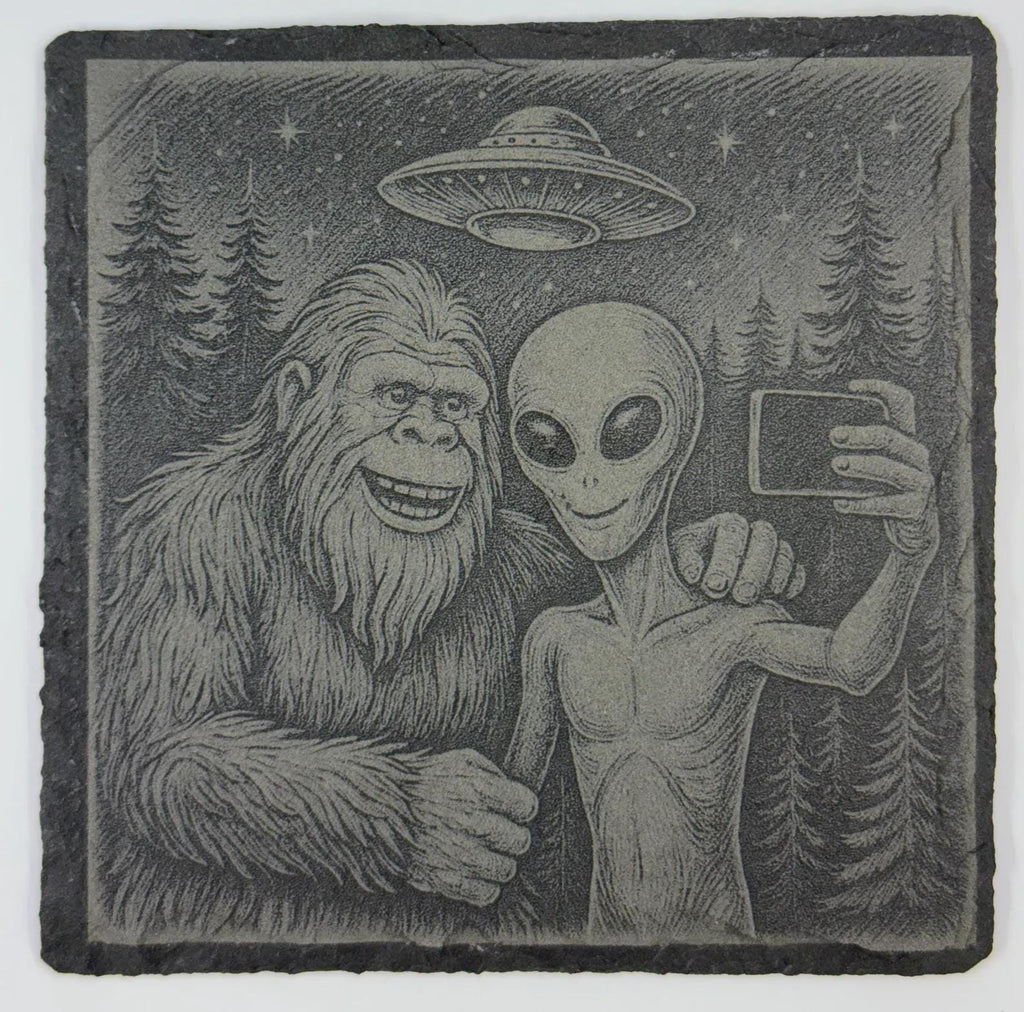 Bigfoot and Alien Selfie – Pacific Northwest Slate Coaster
