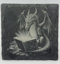 Dragon Reading Spellbook Slate Coaster – Fantasy Wizard Dragon