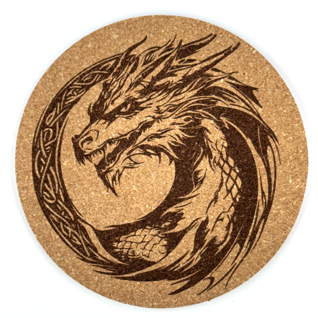 Celtic Circle Dragon Round Cork Coaster – Ancient Fantasy Art