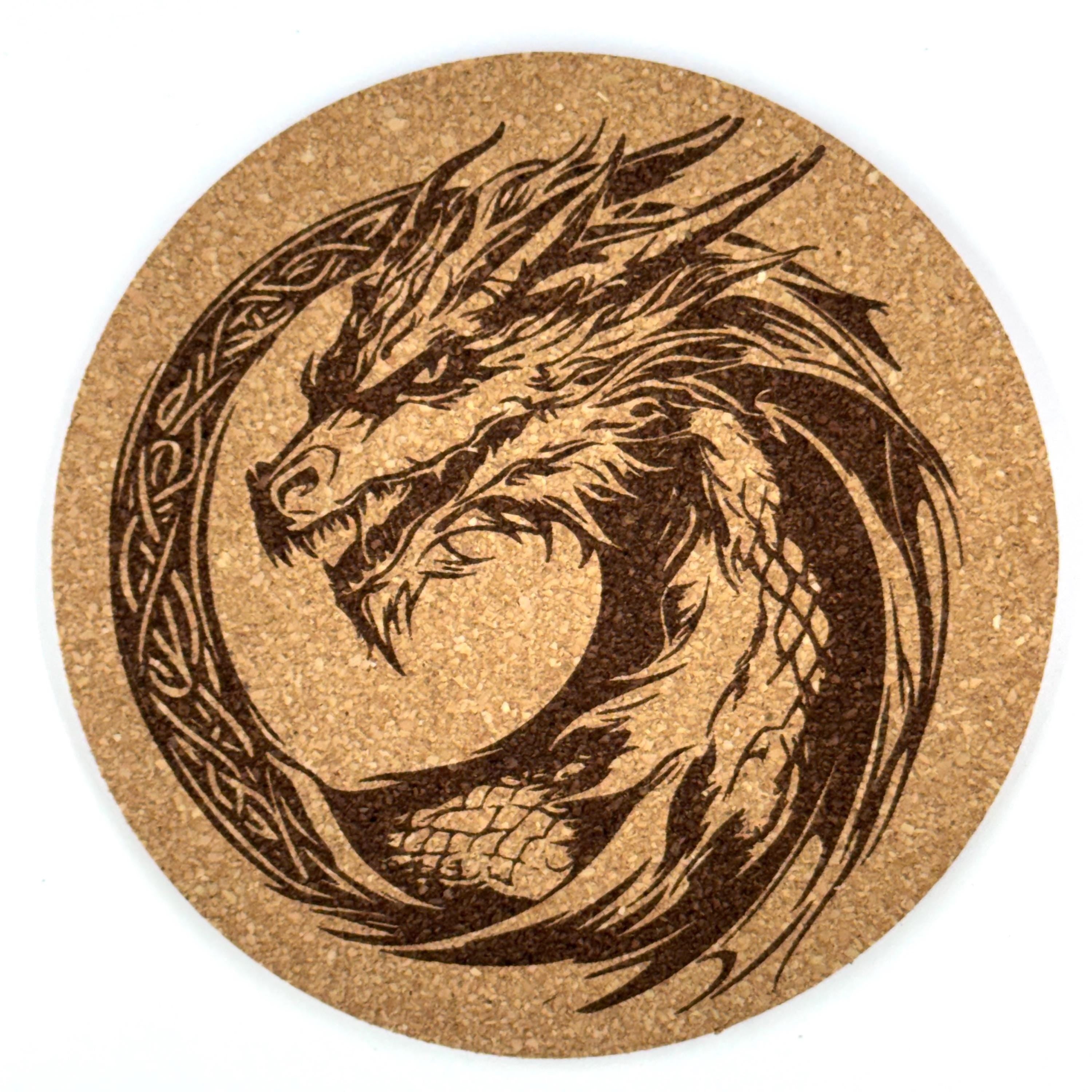Celtic Circle Dragon Round Cork Coaster – Ancient Fantasy Art