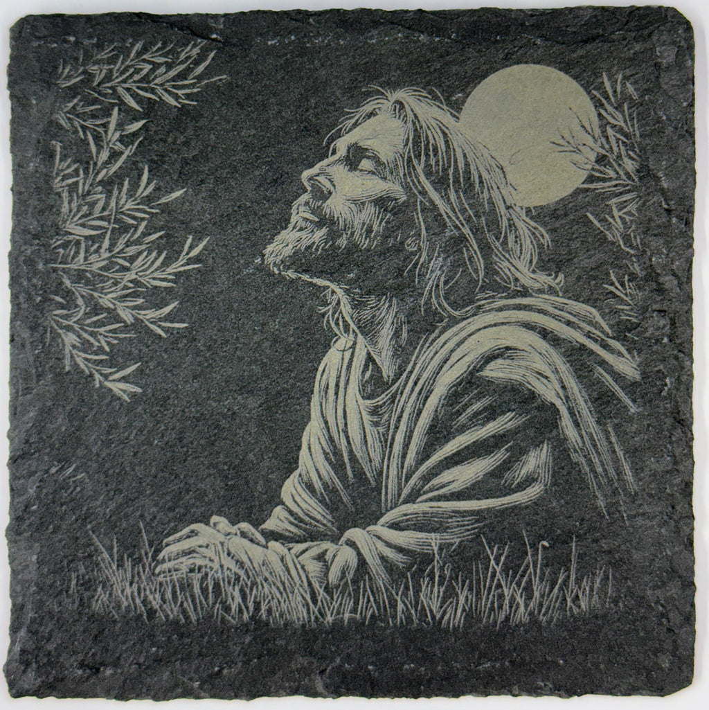 Jesus in Prayer Slate Coaster – Peaceful Faith Artwork