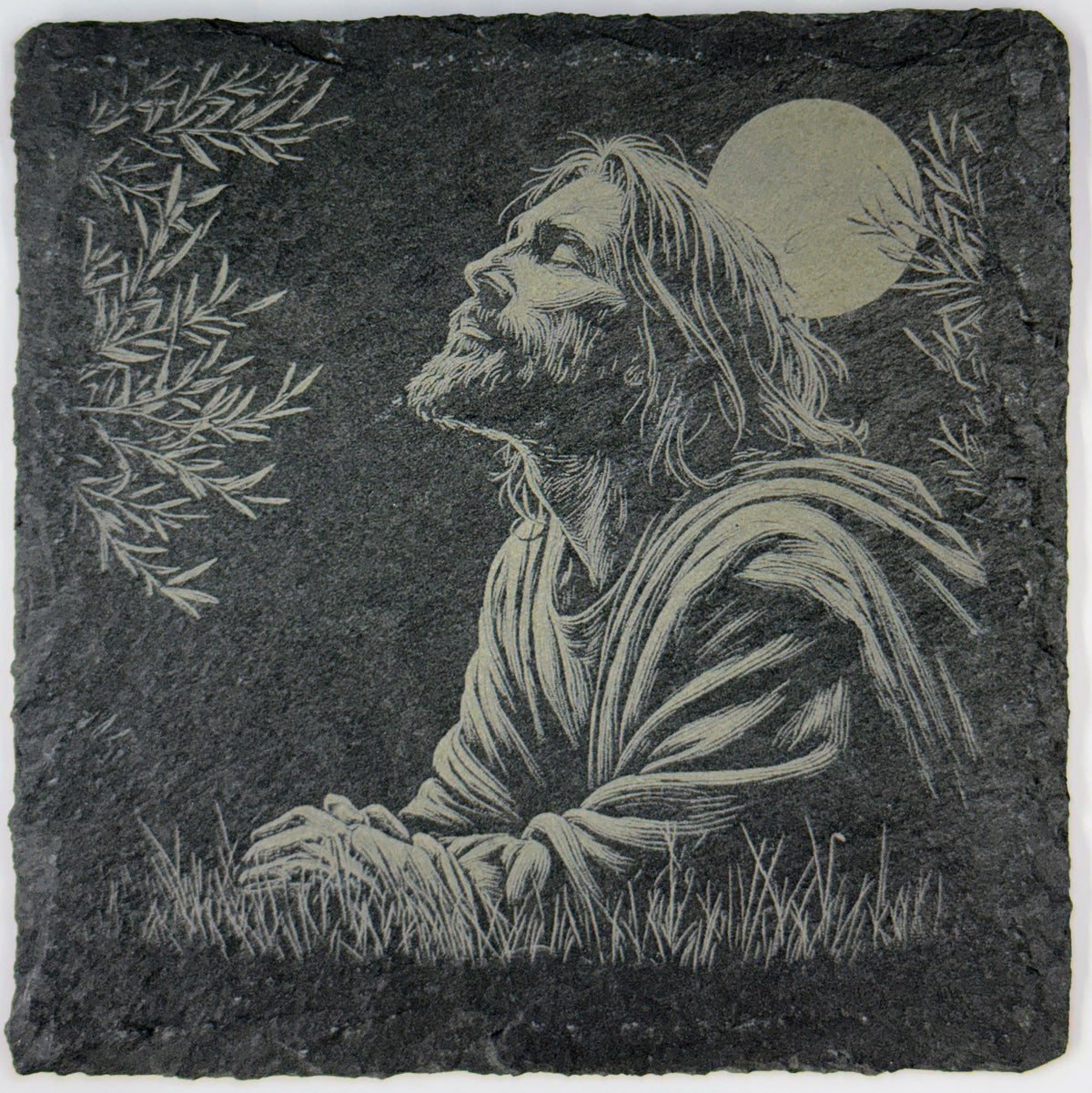 Jesus in Prayer Slate Coaster – Peaceful Faith Artwork