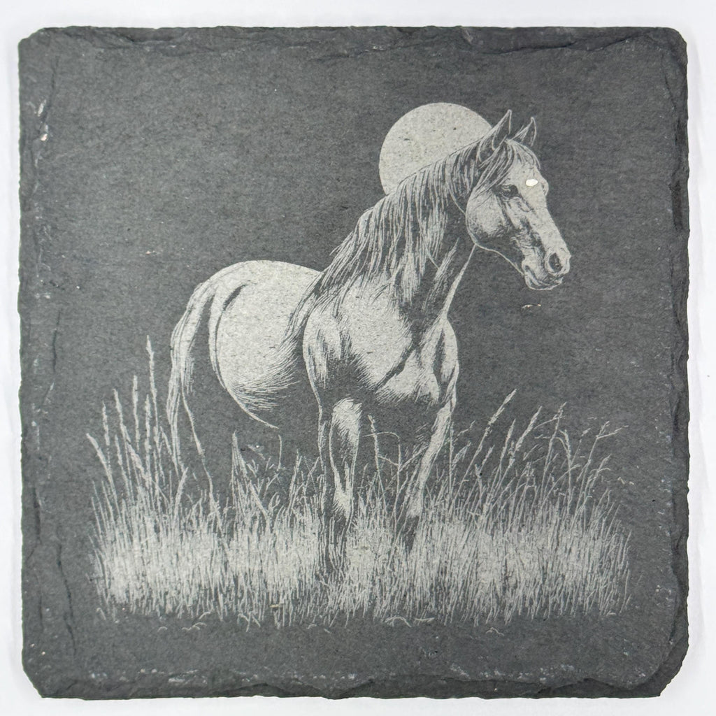 Peaceful Horse Slate Coaster – Moonlit Field Art