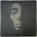 Skull Face Paint Slate Coaster – Gothic Makeup Portrait Art